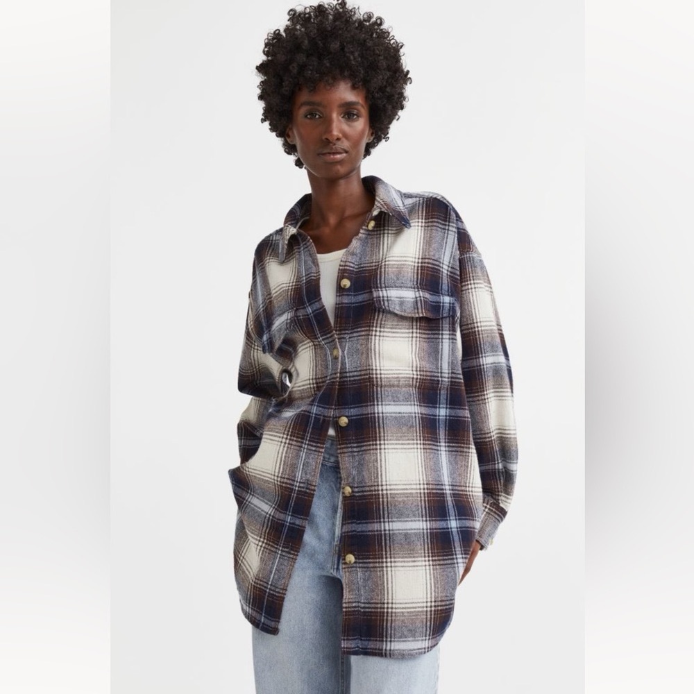 H&M Oversized Plaid Flannel Shacket - Size M